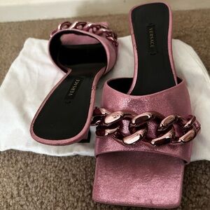 VERSACE pink chunky chain metallic heels